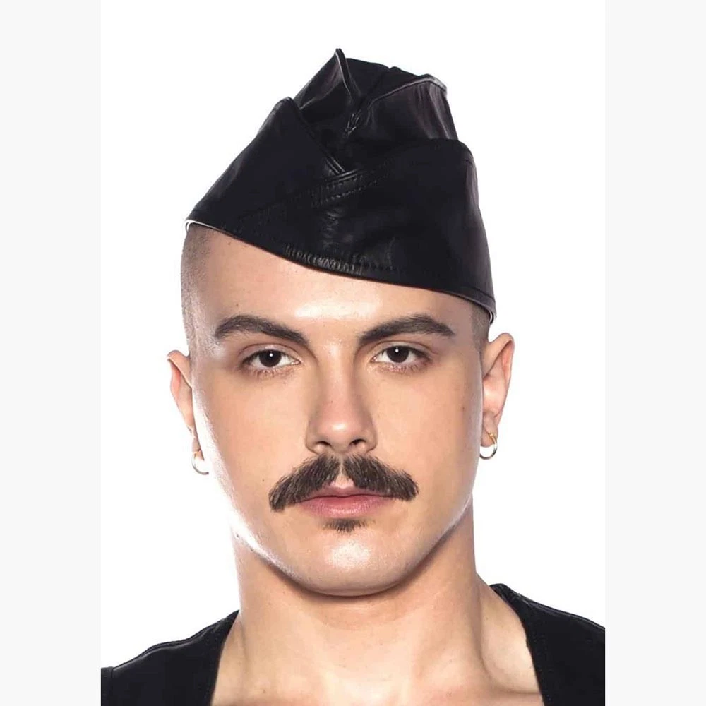 Genuine Leather Triangle Cap | Black Grey Red Stripe | Military Fetish BLUF