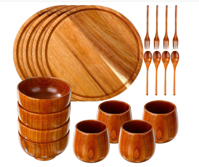 11.6 Inch Round Wooden Plates Bowls Tea Cups