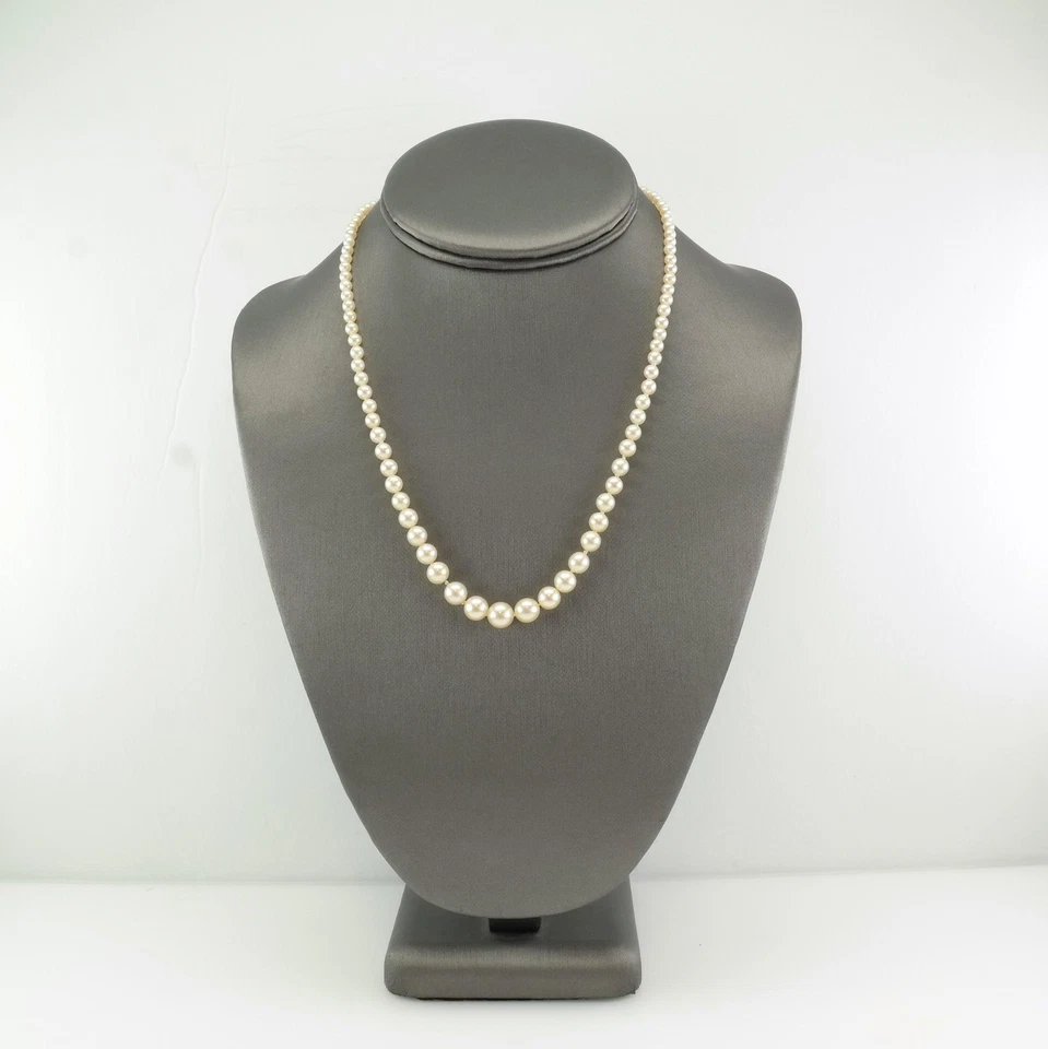 Collar Art Deco Oro Blanco 14k Diamante Graduado Perla Hilo Foto 4 de 4