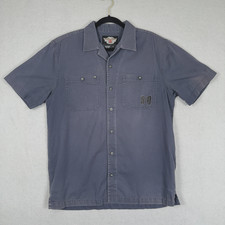 Harley Davidson Mens Work Wear Garage Shop Mechnic Button Shirt MED Blue Gray