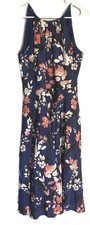Eliza J Dress Womens 8 Navy Blue Floral Halter Fit & Flare Midi Summer Dress EUC