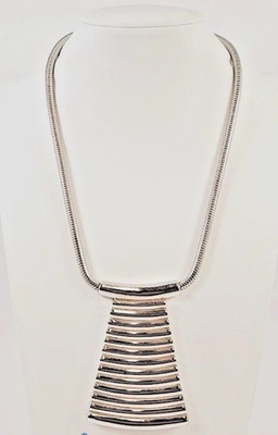 Signed Trifari Silver Tone Cleopatra Style Chevron Ladder Pendant Necktie Chain