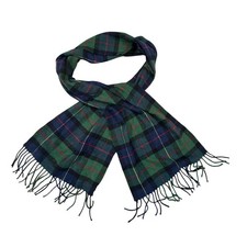 100 Cashmere Blue Green Tartan Plaid Scarf Made in Scotland