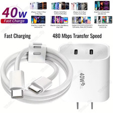 For iPhone 15 16 17 Air Samsung 40W Dual USB-C Fast Charger Block PD Type-C Cord