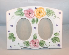 Floral Picture Frame 2x3 Double Oval Ceramic Hand Painted - Pre-Owned