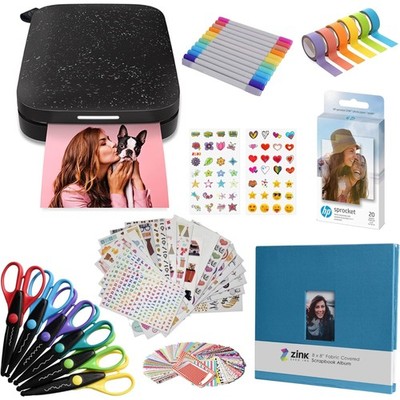 HP Sprocket Portable 2x3 Instant Photo Printer (Black Noir) Fun Scrapbook Bundle