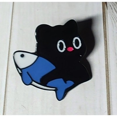 Cute Black Cat & Fish Pin Kitty Lapel Hat Funny Brooch