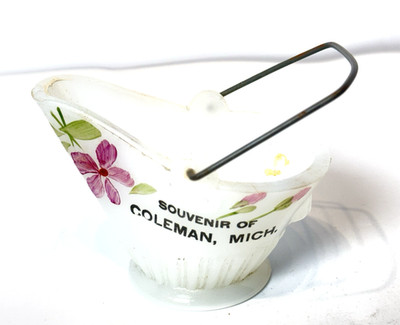 COLEMAN MICHIGAN MI Antique Depression Glass Souvenir MILK PAINTED COAL BUCKET