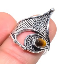 Tiger's Eye Gemstone Handmade 925 Sterling Silver Jewelry Ring Size 7 US 