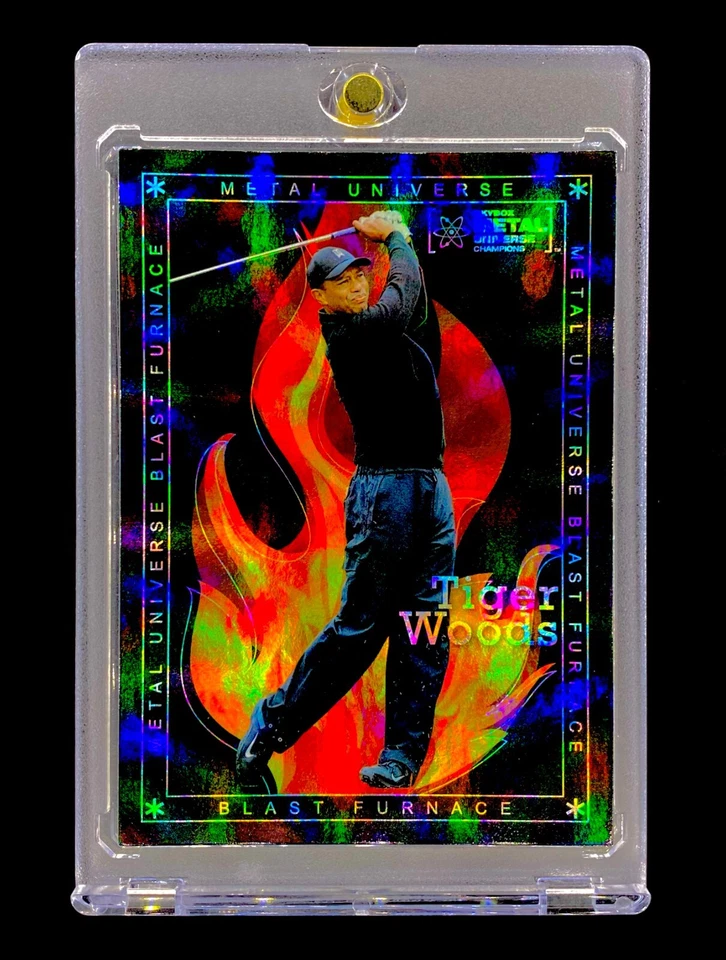 TIGER WOODS HOLO REFRACTOR Metal Universe Golf Card SkyBox Holo Fire - Image 3 of 4