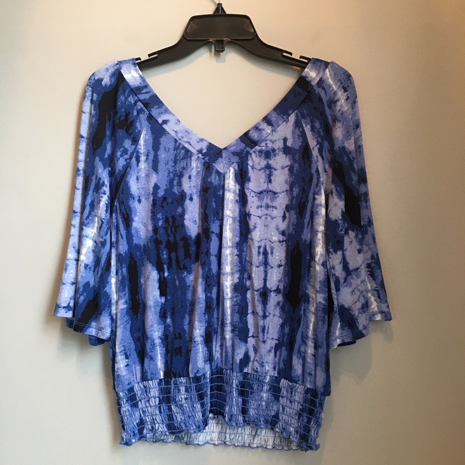 Women's 3/4 Sleeve V-Neck Tunic Top - Loose Fit Stretch Cotton Blouse For Casual & Work