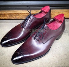 Handmade Men's Leather Oxfords Wingtip Formal Maroon Dress New Casual Shoes-204