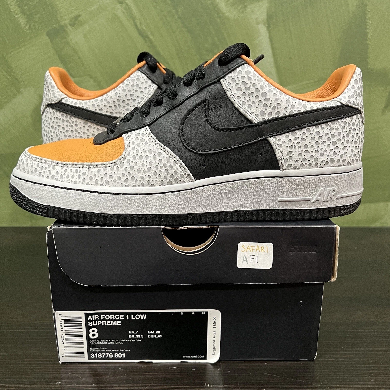 Nike Air Force 1 Supreme Safari 2007   318776801   Taille 8   Occasion portée 1x