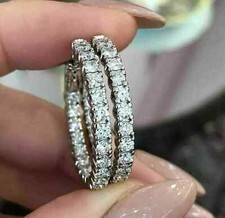 1Ct Lab Created diamond Round Women's Huggie Hoop Earrings 14K White Gold Plated