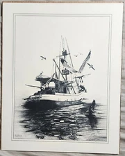 William C. Gilpin Signed 1977 Nautical Art Print  Art's Bait Vintage