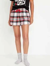 NWT Old Navy Flannel Boxer Pajama Sleep Shorts Red White Tartan Plaid Women