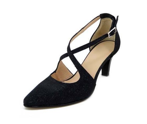 Scarpe Donna Cerimonia Decolletè Eleganti in Tessuto Glitter Nero Tacco  Medio | eBay