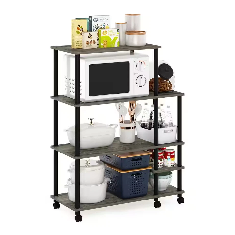 Turn-N-Tube 4-Tier French Oak Grey and Black Kitchen Wide Storage Shelf Cart wit - Image 4 of 4