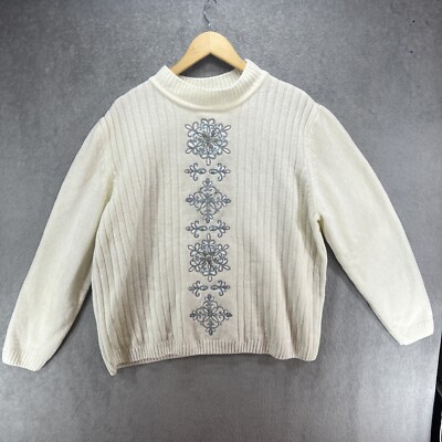 Alfred Dunner White embroidered long sleeve Sweater size 1X Super Comfy Warm