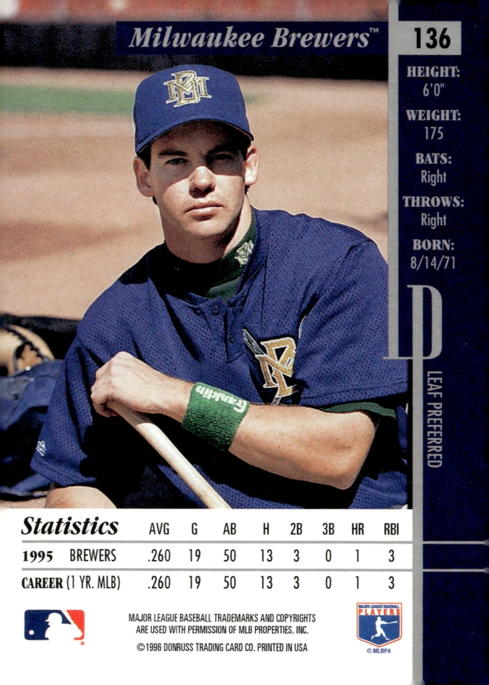 1996 Leaf Preferred #136 Mark Loretta - Image 2 of 2