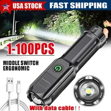 Rechargeable 990000LM LED Flashlight Tactical Police Super Bright Torch Zoomable