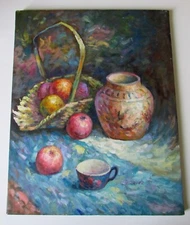 Signed D. Woods Impressionist Fruit Still Life Oil Painting