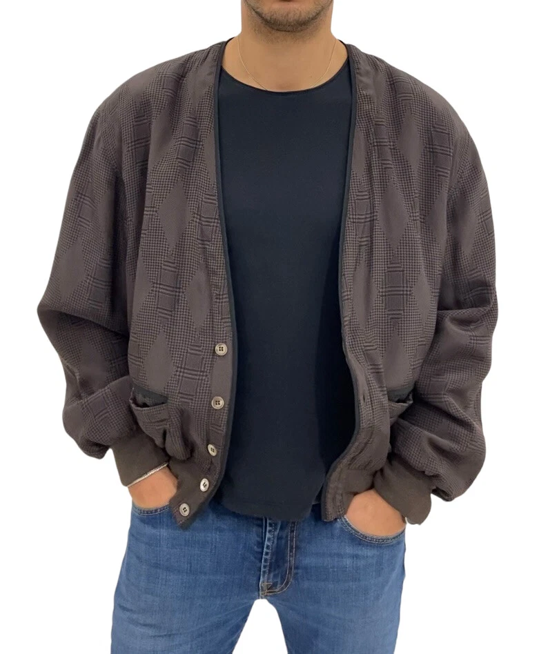 Giacca cardigan uomo Pancaldi, marrone a fantasia rombi/quadri in 100% Seta -70% Foto 3 de 4