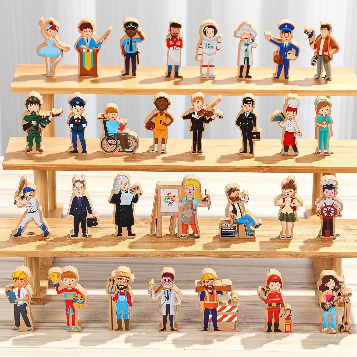 30-Piece Diversity Career Figures Toy Set - Wooden Community Helpers for Kids