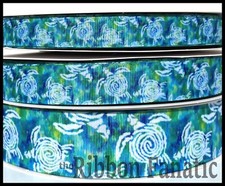 3yds 5/8" 7/8" or 1.5" Sea Turtles Blue Green Teal Palm Beach Grosgrain Ribbon
