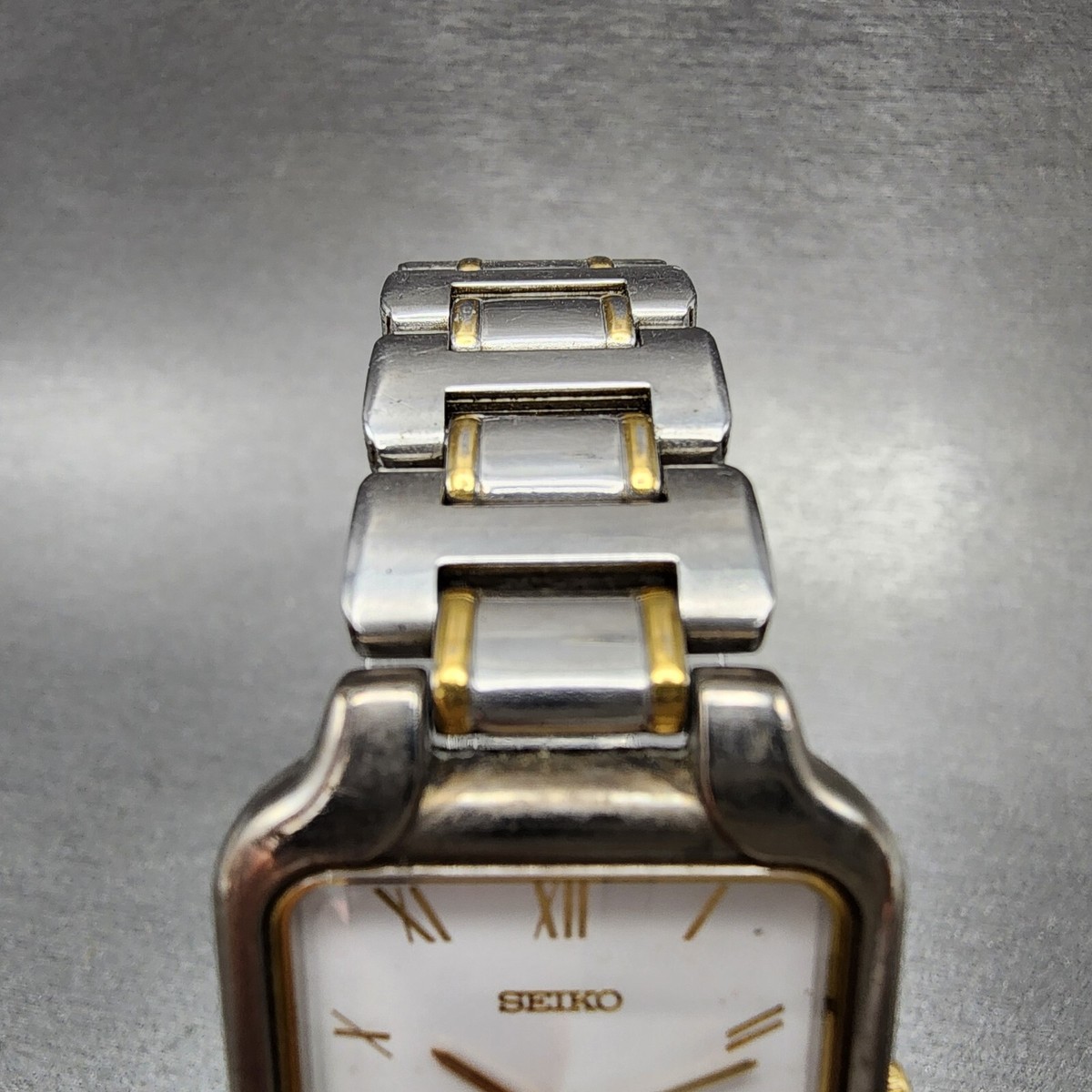 Seiko Lucent Tank Watch Men 25mm White Dial Two Tone Rectangle New