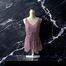 Michael Kors Resort Mauve Pink White Dot Print V-Neck Tunic Mini Dress Sz M NWT