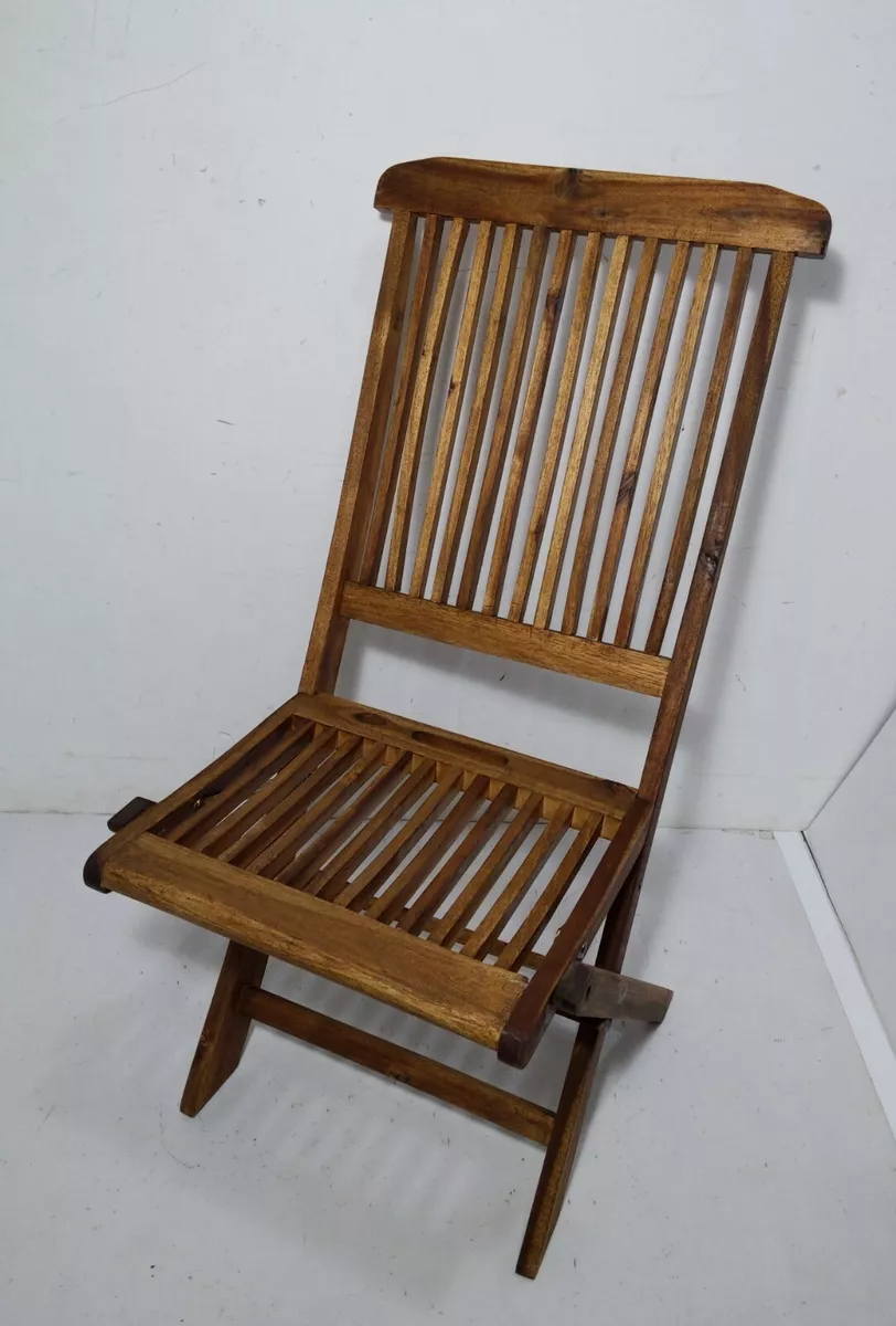 Vintage Teak Wood Folding Patio Outdoor Chair Slatted Seat Mid