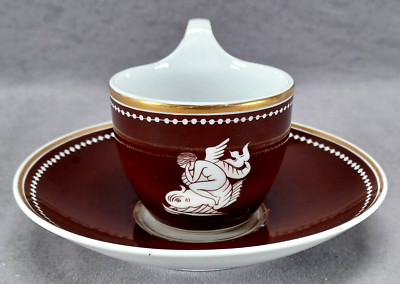 KPM Berlin Cherub Riding a Dolphin Brown & Gold Empire Form Cup & Saucer C.1840s