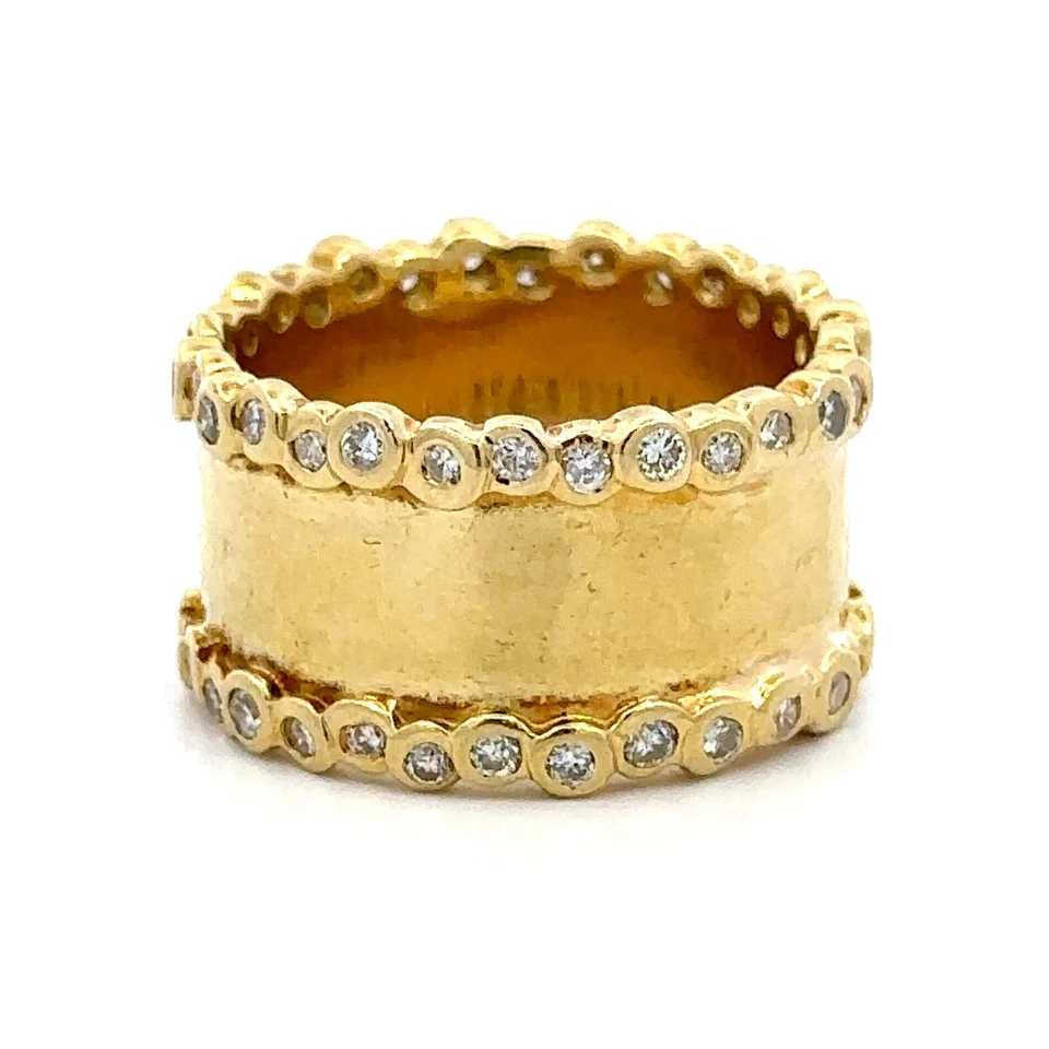 Conjunto de bisel de diamantes de oro amarillo de 18 quilates IPPOLITA banda de eternidad anillo de 12 mm tamaño 7_J1115 Foto 3 de 4