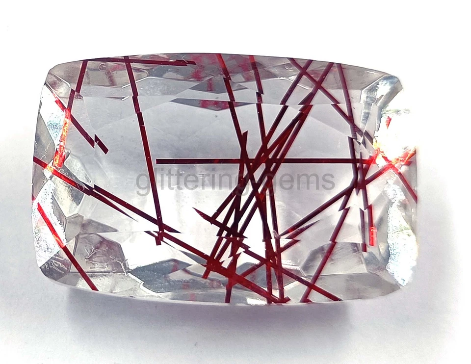 56.75 Ct Cushion Red Rutilated Quartz Certified Transparent Loose Gemstone 5AIX - Image 2 of 4