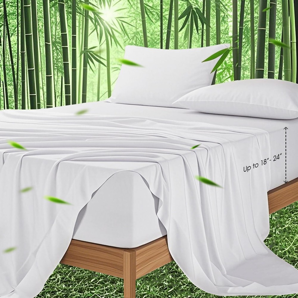 Ivellow Queen Sheets with Extra Deep Pockets Made from Bamboo Rayon