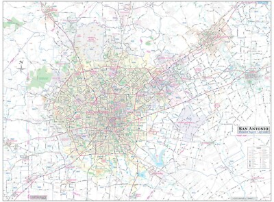 San Antonio/Bexar County Detailed Region Wall Map w/ Zip Codes