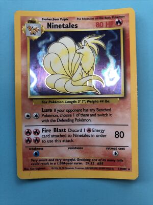 1999 ninetales pokemon card value Sold at Auction: ULTRA RARE 1999 Ninetales 12/102 Shadowless HOLO Rare Pokemon  Card NO DAMAGE VALUE MISPRINT this is the rarest Pokemon error