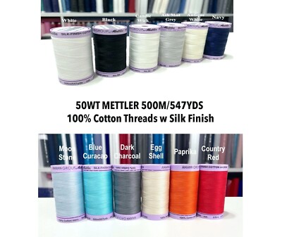 50WT METTLER 500M/547YDS 100% Cotton Thread w Silk Finish