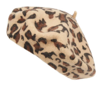 Women's Leopard Print Wool Warm French Art Basque Beret Tam Beanie Hat ...