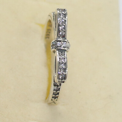 New Authentic Pandora Ring Sparkling Bow 190906CZ Multiple Size W Suede Pouch