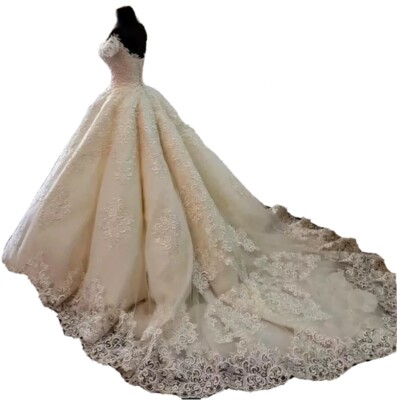 UK Luxury Off Shoulder Ball Gown Bridal White Ivory Lace Wedding
