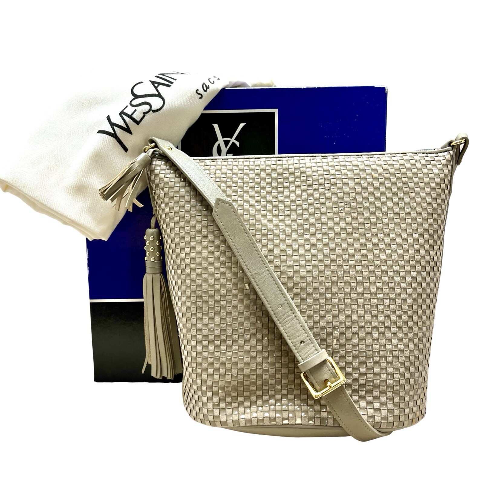 SAINT LAURENT RARA YSL Borsa a tracolla vintage in tessuto talpa