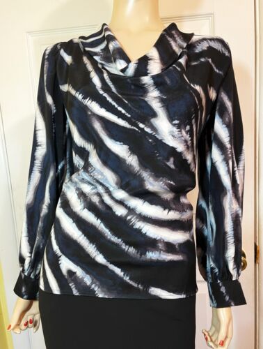 NWT NEW St John Black Multi Silk Blouse sz 12