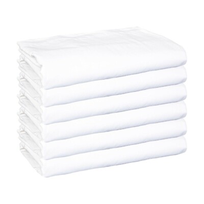 6 Pack of Fitted Bed Sheets, White, 200 Thread Count, Size Options, Color Coded