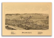 1890 Poland New York Vintage Old Panoramic NY City Map - 24x36