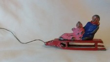 Vintage Toy - Barclay Winter Classic Figure - Lead Sled / Adult  Child on Board