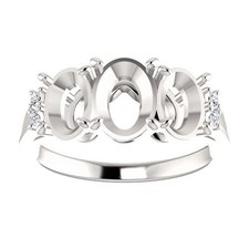 Oval 7x5mm 6x4mm Semi Mount Ring Setting 925 Sterling Silver Side Stone