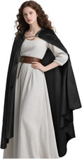 L'VOW Medieval Hooded Cloak with Chain Clasp Renaissance Velvet Cape for Women