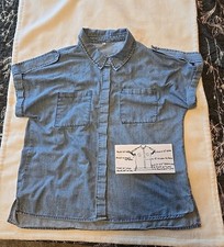 Washed Blue Jean Denim Front Pocket Button Up Cuff Sleeveless Top Sz L Size 10